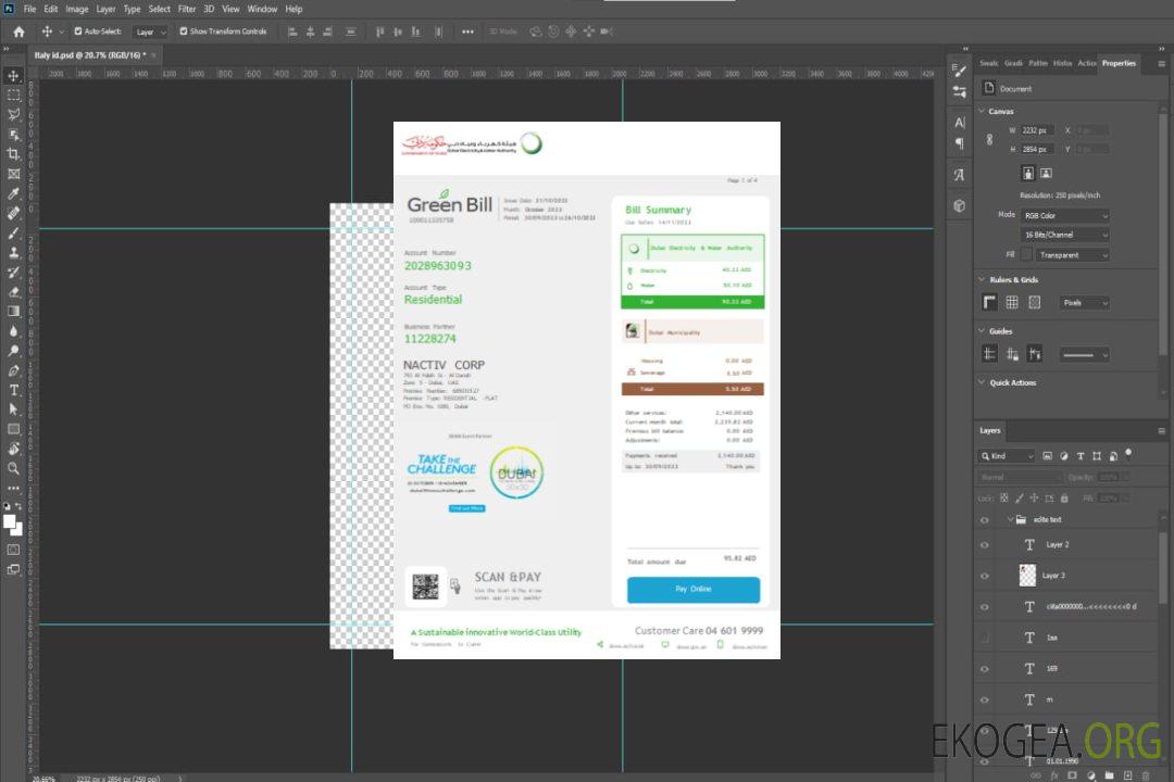 Facture commerciale de service public de la Dubai Electricity & Water Authority SCR page 1 template Facture commerciale de service public de la Dubai Electricity & Water Authority SCR page 1 template